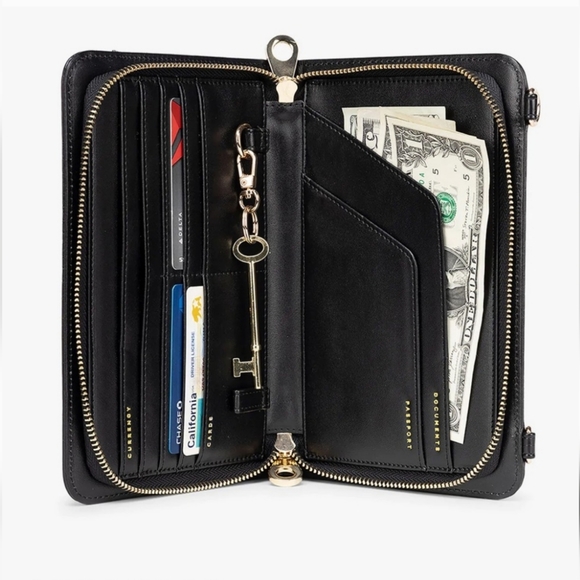 CALPAK Croc Travel Wallet in Black and Gold
